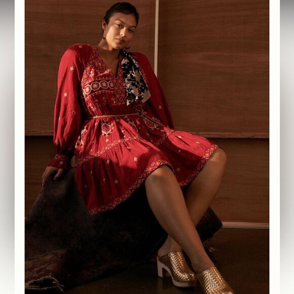 NWT Anthropologie Embroidered Tunic Mini Dress Red Motif XS - Picture 15 of 15